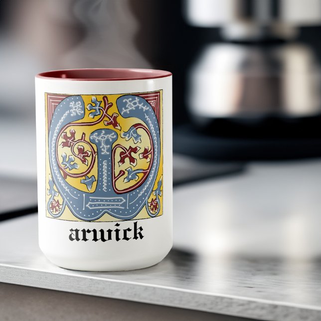 Mediaeval Blue and Red Ivy Illuminated Letter W Mug (Creator Uploaded)