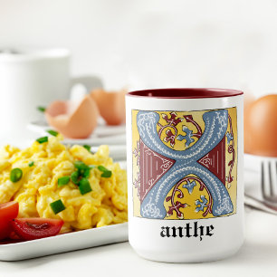 Mediaeval Blue and Red Ivy Illuminated Letter X Mug