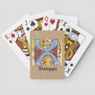Mediaeval Blue and Red Ivy Illuminated Letter X Playing Cards
