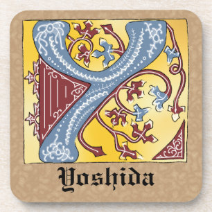 Mediaeval Blue and Red Ivy Illuminated Letter Y Coaster