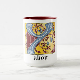 Mediaeval Blue and Red Ivy Illuminated Letter Y Mug