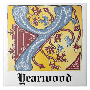 Mediaeval Blue and Red Ivy Illuminated Letter Y Tile