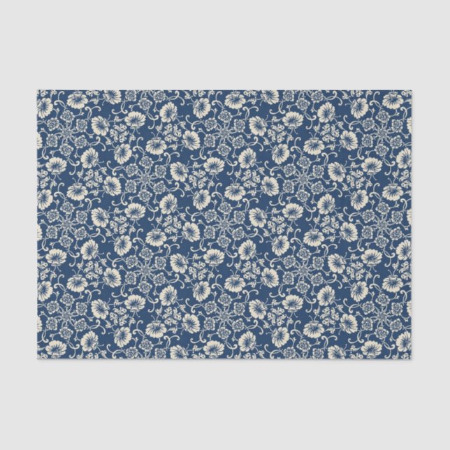 Mediaeval Blue Floral Design Tissue Paper (Front)