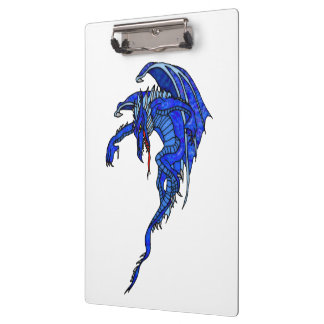 Mediaeval Blue Flying Dragon Fantasy Tattoo Clipboard