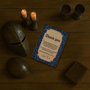 Mediaeval Blue Ornamental Thanks Card
