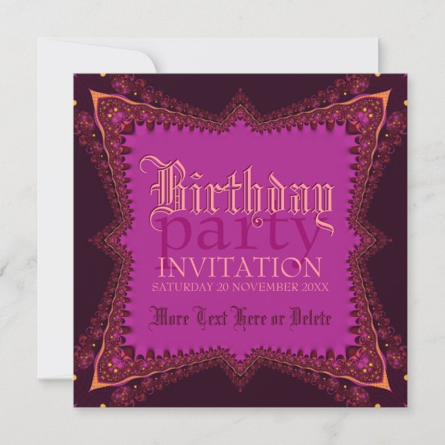 Mediaeval Bohemian Girl Pink Party Invitation (Front)