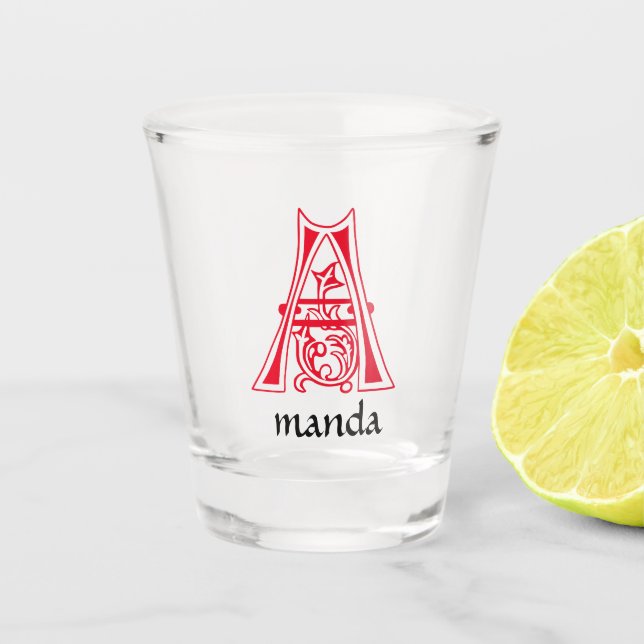 Mediaeval Botanical Decorative Capital A Shot Glass (Front)