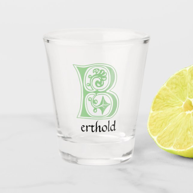 Mediaeval Botanical Decorative Capital B Shot Glass (Front)