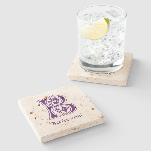 Mediaeval Botanical Decorative Capital B Stone Coaster (Side)