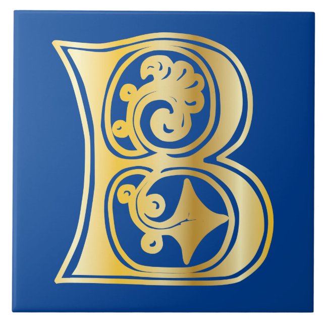 Mediaeval Botanical Decorative Capital B Tile (Front)