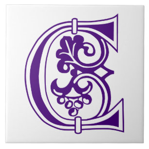 Mediaeval Botanical Decorative Capital C Tile