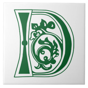 Mediaeval Botanical Decorative Capital D Tile