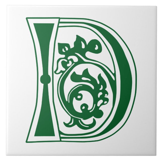 Mediaeval Botanical Decorative Capital D Tile (Front)