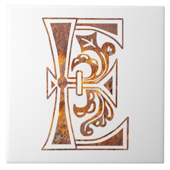 Mediaeval Botanical Decorative Capital E Tile (Front)