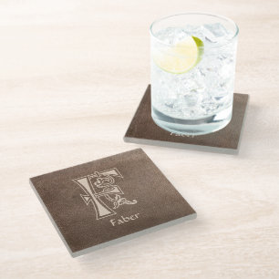 Mediaeval Botanical Decorative Capital F Glass Coaster