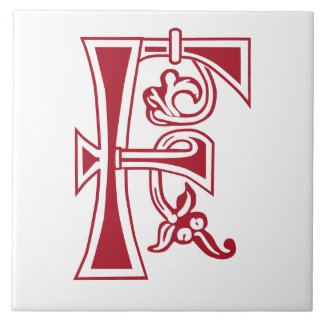 Mediaeval Botanical Decorative Capital F Tile