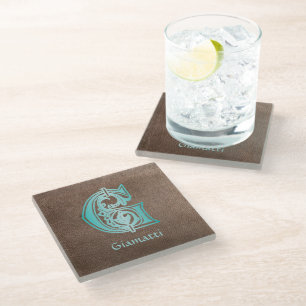 Mediaeval Botanical Decorative Capital G Glass Coaster