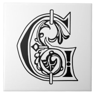 Mediaeval Botanical Decorative Capital G Tile