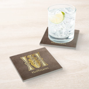 Mediaeval Botanical Decorative Capital H Glass Coaster