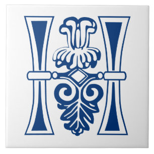 Mediaeval Botanical Decorative Capital H Tile