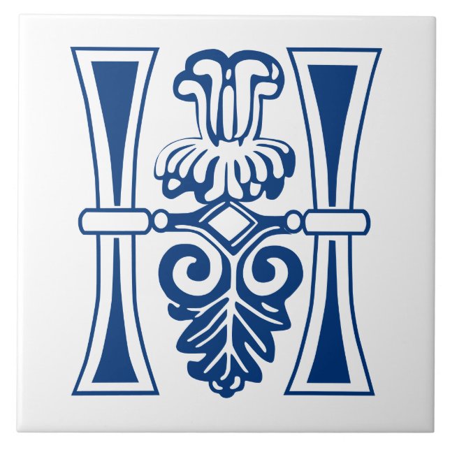 Mediaeval Botanical Decorative Capital H Tile (Front)