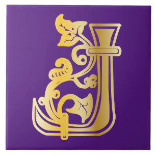 Mediaeval Botanical Decorative Capital J Tile