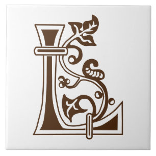 Mediaeval Botanical Decorative Capital L Tile
