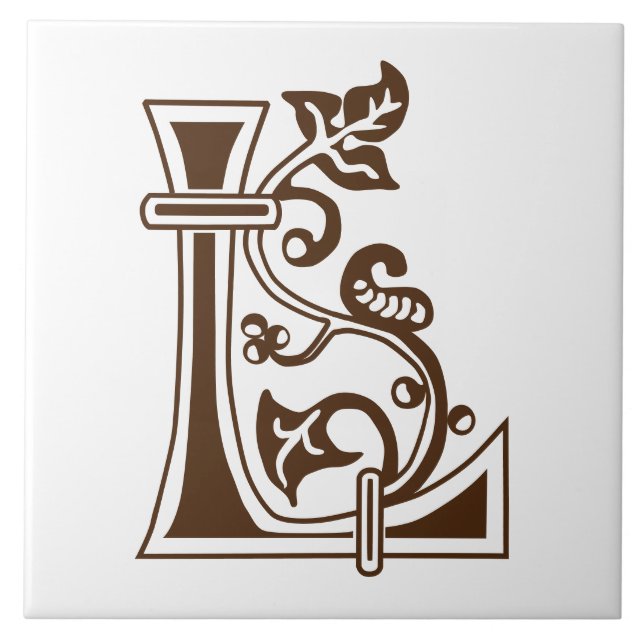 Mediaeval Botanical Decorative Capital L Tile (Front)