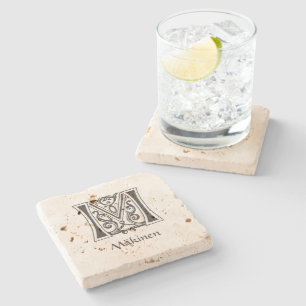 Mediaeval Botanical Decorative Capital M Stone Coaster