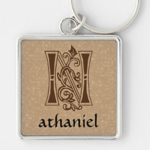 Mediaeval Botanical Decorative Capital N Key Ring