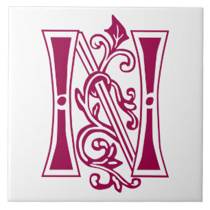 Mediaeval Botanical Decorative Capital N Tile