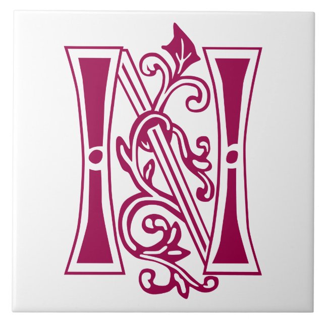 Mediaeval Botanical Decorative Capital N Tile (Front)