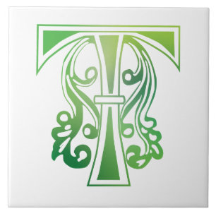 Mediaeval Botanical Decorative Capital T Tile