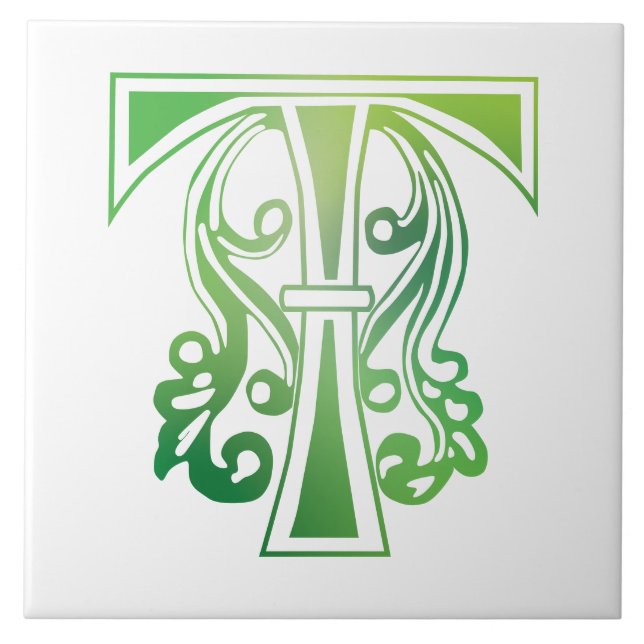 Mediaeval Botanical Decorative Capital T Tile (Front)