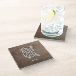 Mediaeval Botanical Decorative Capital U Glass Coaster