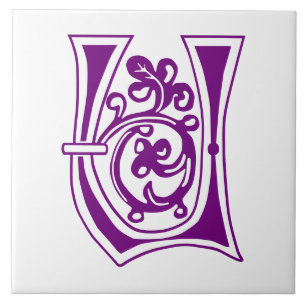 Mediaeval Botanical Decorative Capital U Tile