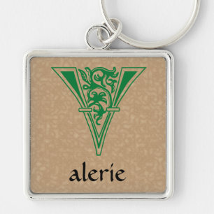Mediaeval Botanical Decorative Capital V Key Ring