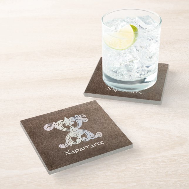 Mediaeval Botanical Decorative Capital X Glass Coaster (Angled)
