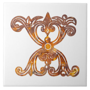 Mediaeval Botanical Decorative Capital X Tile