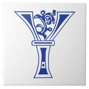 Mediaeval Botanical Decorative Capital Y Tile