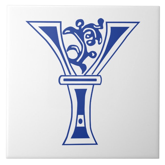 Mediaeval Botanical Decorative Capital Y Tile (Front)