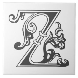 Mediaeval Botanical Decorative Capital Z Tile