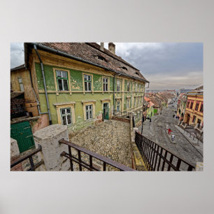Mediaeval building near lies bridge Sibiu Romania Poster