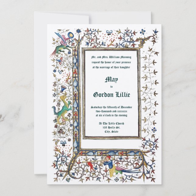 Mediaeval ca. 1415 Illuminated Wedding Invitation (Front)