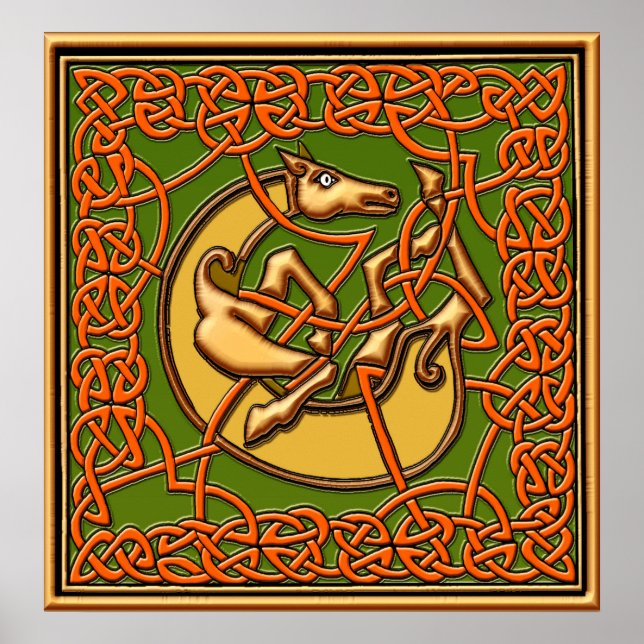 Mediaeval Captive Horse in Celtic Knot Design Poster (Front)