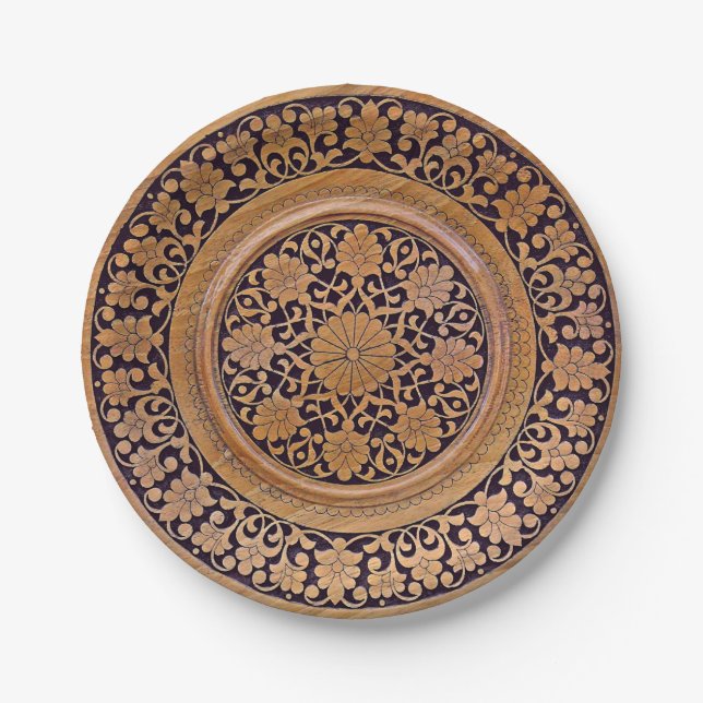 Mediaeval Carved Wood Print Paper Plate (Front)