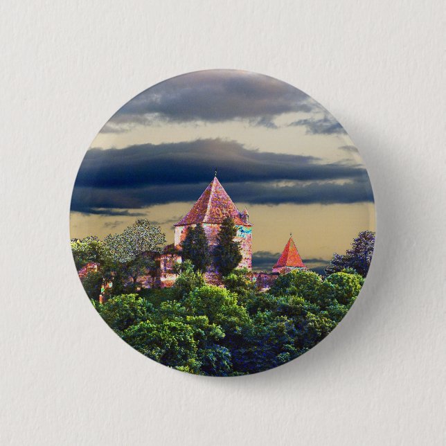 mediaeval castle 6 cm round badge (Front)
