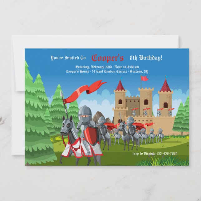 Mediaeval Castle and Knights Birthday Party Invitation (Front)