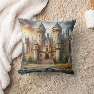 Mediaeval Castle at Sunset with Atmospheric Skies Cushion