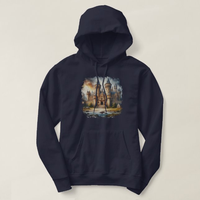 Mediaeval Castle at Sunset with Atmospheric Skies Hoodie (Design Front)